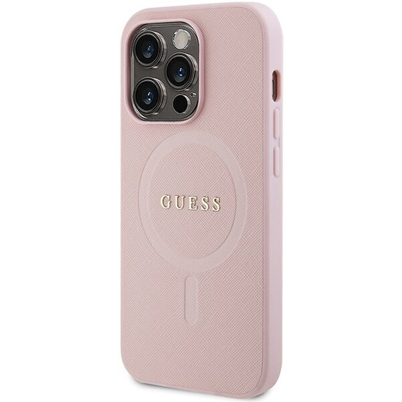 GUESS Case for iPhone 14 Pro, Saffiano MagSafe, pink