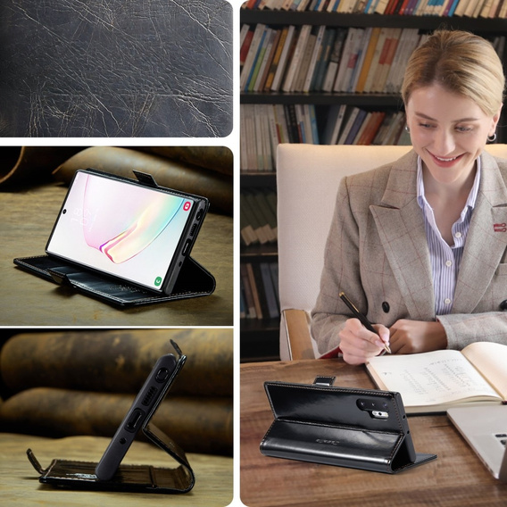 CASEME flip case for Samsung Galaxy Note 10 Plus, Waxy Textublack, black
