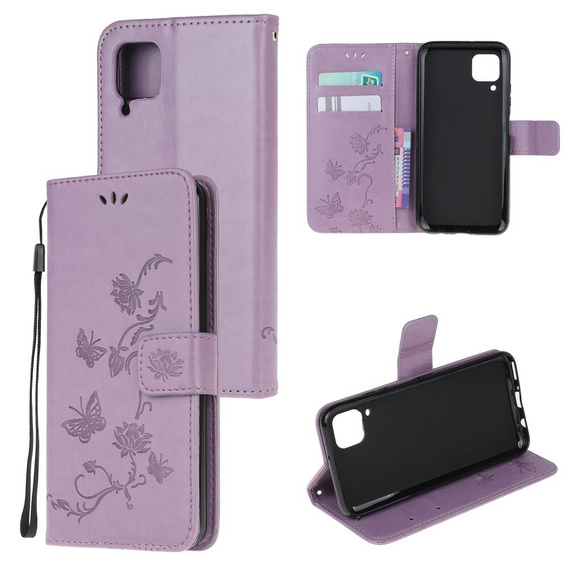 Flip case for Huawei P40 Lite, Butterfly Flower, purple