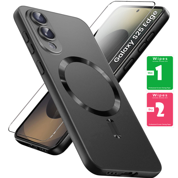 Case for Samsung Galaxy S25 Edge, ColorMag, for MagSafe, black + 9H tempered glass