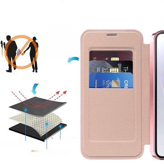 Flip case for Samsung Galaxy A56, RFID Wallet MagSafe CamShield, pink