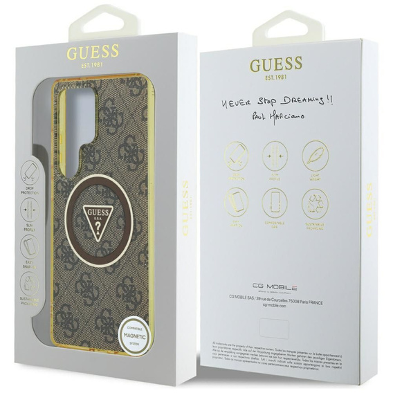 GUESS Magnetic IML Metal Glitter 4G Circle Triangle case for Samsung Galaxy S25 Ultra