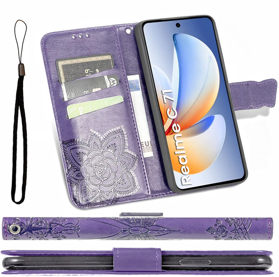 Flip case for Realme C71, Butterfly, purple