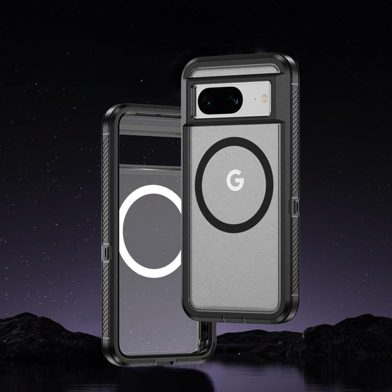 Case with frame for Google Pixel 8A do MagSafe, for MagSafe, transparent / black