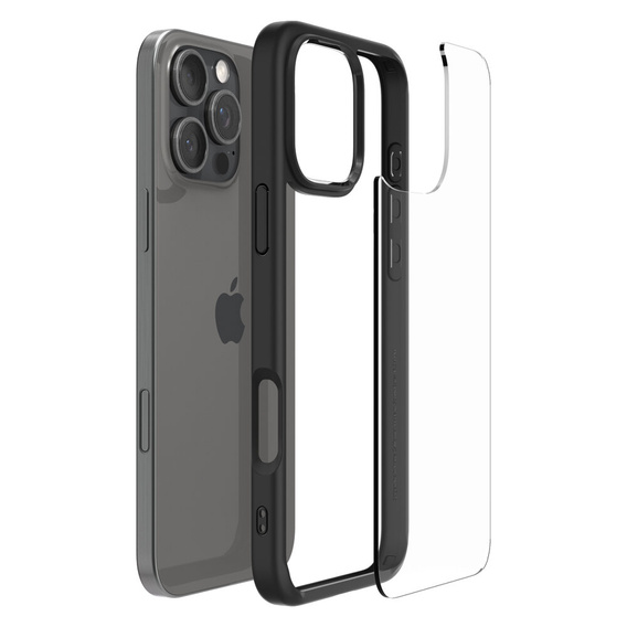 Spigen case for iPhone 16 Pro, Ultra Hybrid, black + 9H Tempered Glass
