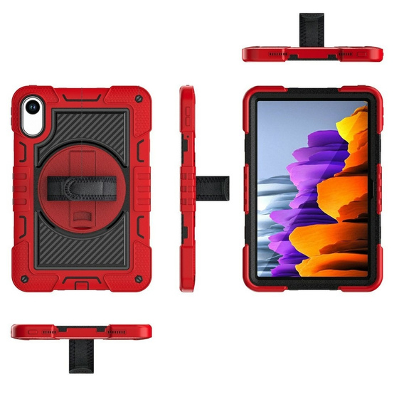 Armoured case for Xiaomi Redmi Pad 2, with stand and shoulder strap – red and black