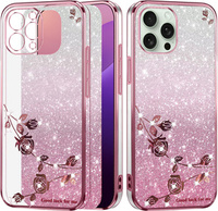 Case for iPhone 16 Pro Max, Glitter Flower, pink rose gold