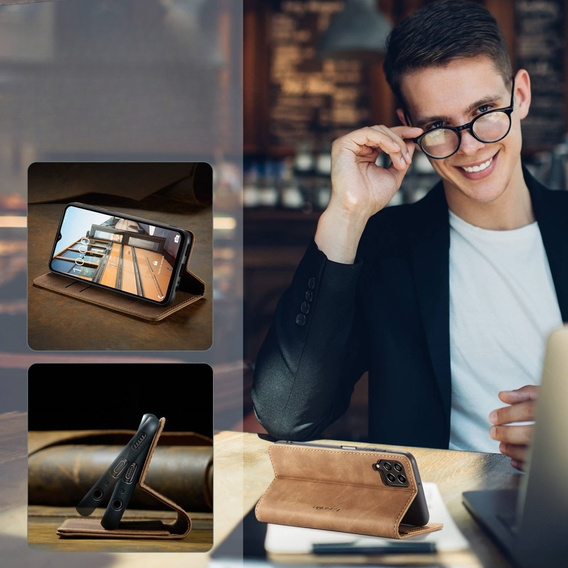 CASEME case for Samsung Galaxy M33 5G, Leather Wallet Case, brown