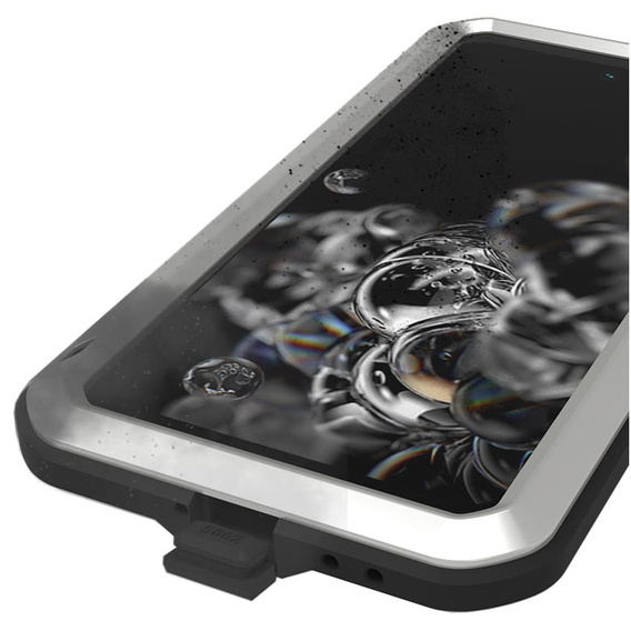 Love Mei Case for Samsung Galaxy S21 FE, armored with glass, silver