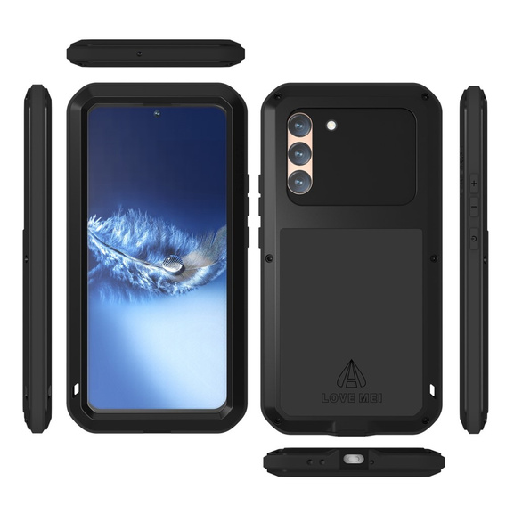 Love Mei Case for Samsung Galaxy S22+ Plus, armored with glass, black
