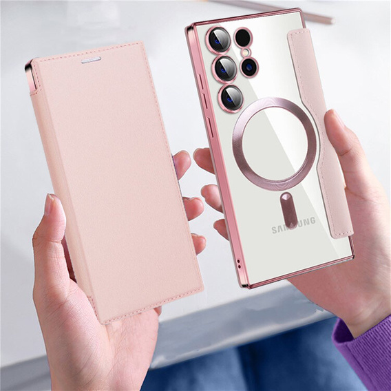 Flip case for Samsung Galaxy S24 Ultra, RFID Wallet MagSafe CamShield, pink