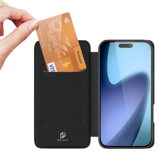 Dux Ducis case for iPhone 17, Skin Pro, with flap, with card slot, black