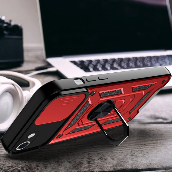 Armored Case for iPhone 16E, CamShield Slide, red + Tempered Glass 9H