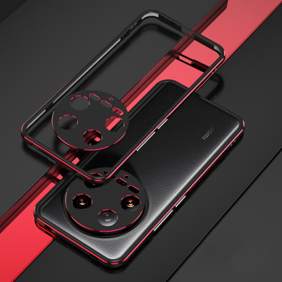 Case for Xiaomi 14 Ultra, Armor Bumper, with lens cover, black / red