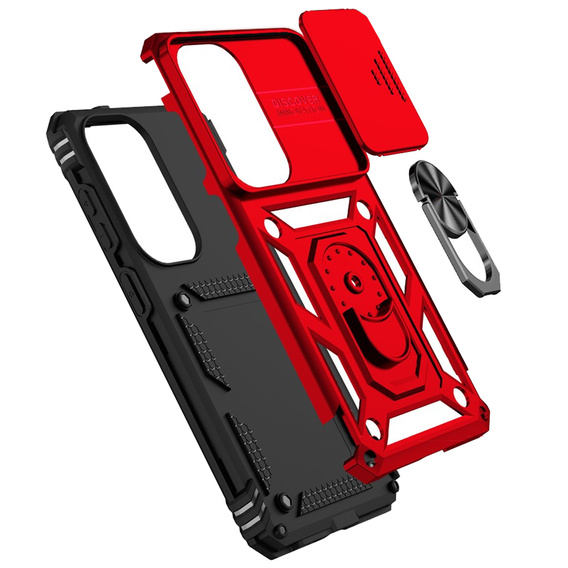 Armoured case with stand and lens cover for Samsung Galaxy S26, red