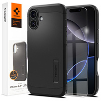 Spigen case for iPhone 16, Tough Armor Mag MagSafe, black + 9H Tempered Glass