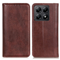 Case for Xiaomi 14T Pro, Wallet Litchi Leather, brown