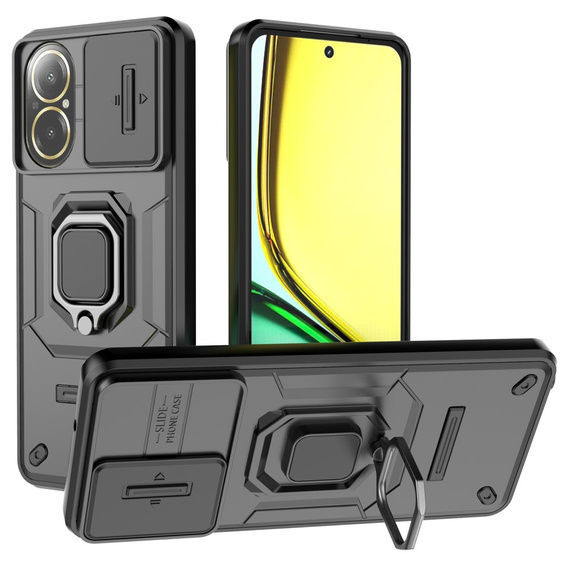 Case for Realme C67 4G, KickStand Camera Lens, black