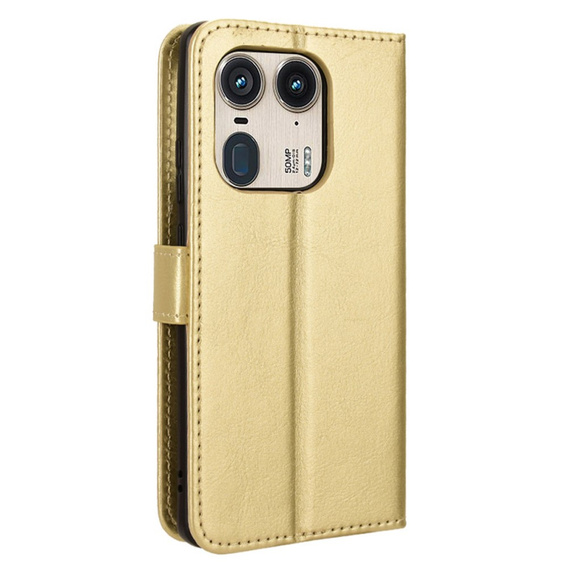 Flip case for Motorola Edge 50 Ultra, Crazy Horse Wallet, gold