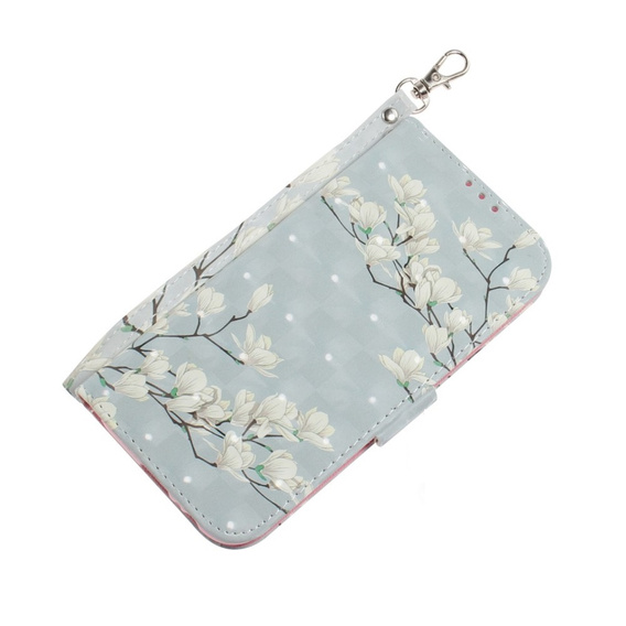 Flip case for Samsung Galaxy A14 4G/5G, Wallet, flowers magnolia, white