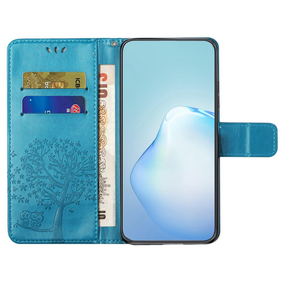 Flip case for Motorola Moto E22 / E22i, Wallet, tree i sowy, blue
