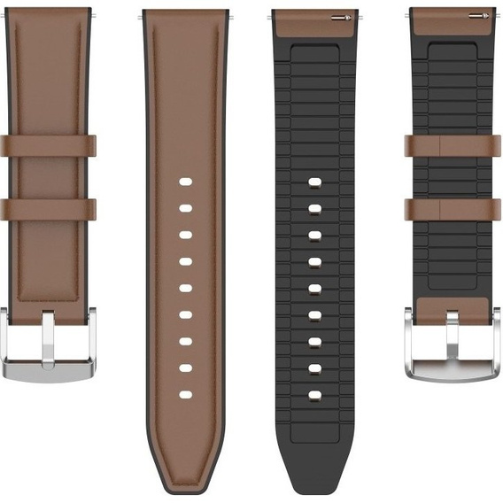 22mm Genuine Leather Coated Silicone Watch Band - Brown