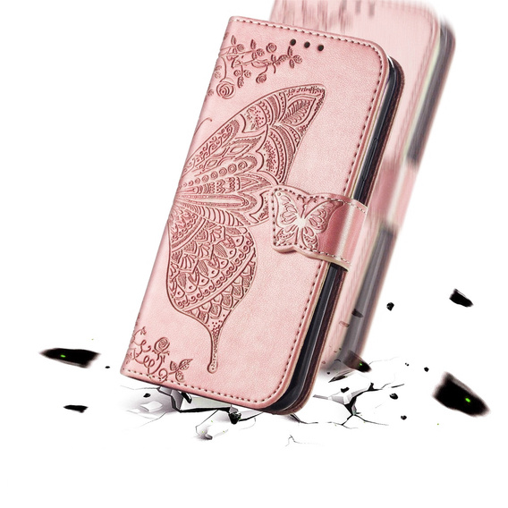 Flip case for Samsung Galaxy A26, Butterfly, pink rose gold