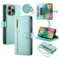 Flip case for iPhone 16 Pro, Wallet Zipper Pocket, green