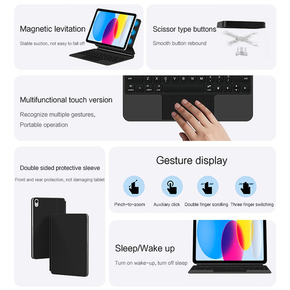 Case with Bluetooth keyboard and touchpad for iPad 11" 2025 A16 (11th gen.) / iPad 10.9" 2022 (10th gen.)