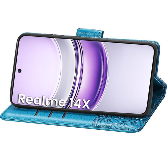 Flip case for Realme 14X / Realme C75, Butterfly, blue