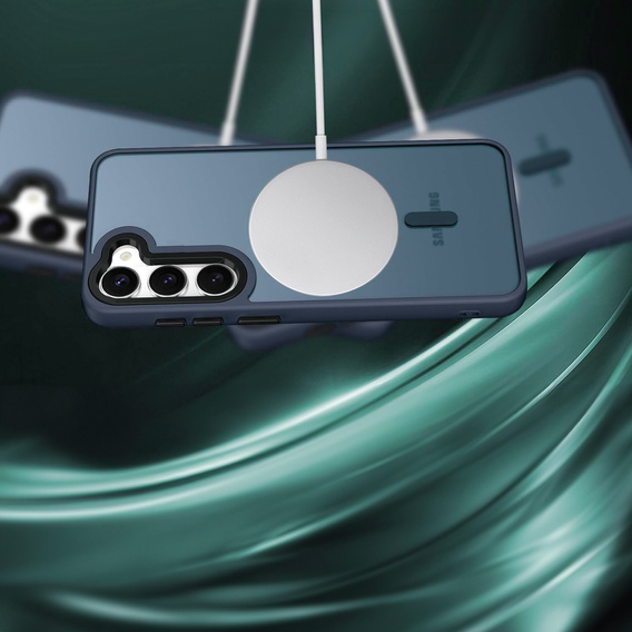 Case for Samsung Galaxy S21 FE, for MagSafe, ERBORD Matt Case, dark blue + Screen Glass