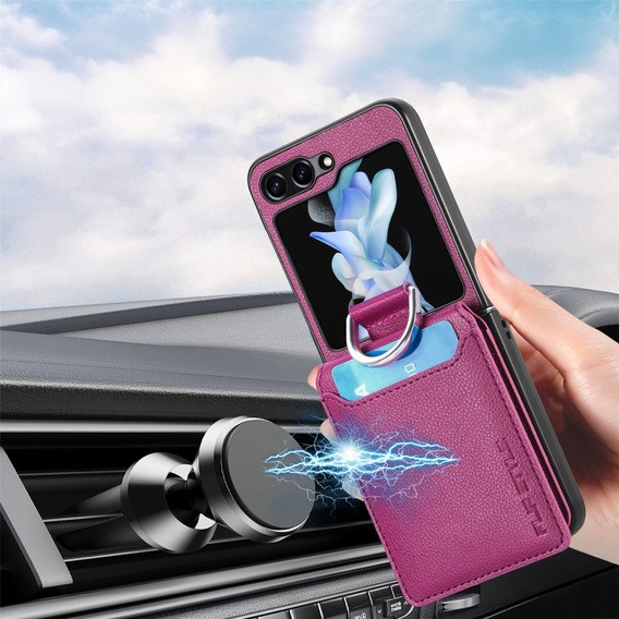 Case for Samsung Galaxy Z Flip7 FE / Z Flip6, Card Slot Ring Case, purple