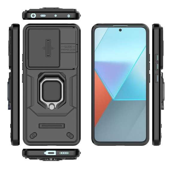 Case for Xiaomi Redmi Note 13 Pro 5G, KickStand Camera Lens, black