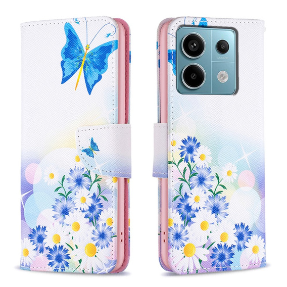 Flip case for Xiaomi Redmi Note 13 Pro 5G, Wallet, Butterfly & Flowers white