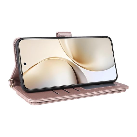 Crossbody Leather Wallet flip case for Realme 14 Pro+ 5G, pink rose gold
