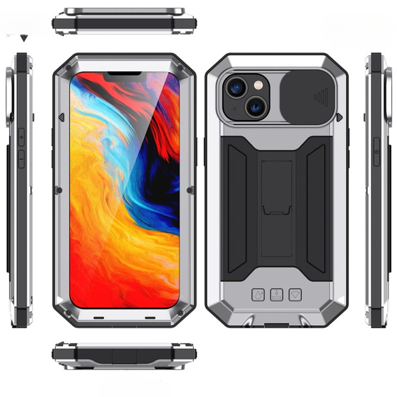 Case for iPhone 14 Plus, R-JUST CamShield Slide, armoured, silver / black