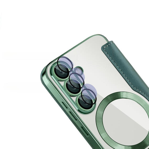 Flip case for Samsung Galaxy S25, RFID Wallet MagSafe CamShield, green