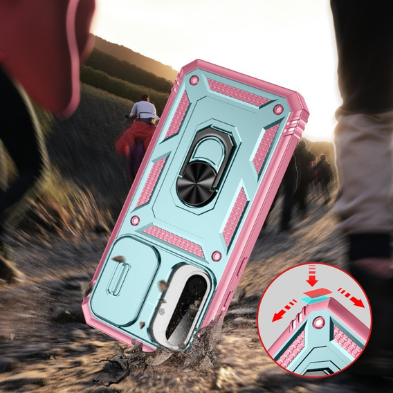 Case for Samsung Galaxy A56 5G, KickStand Camera Lens, green / pink