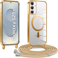 Case for Samsung Galaxy S25+ Plus, Electro MagSafe, gold + Lanyard