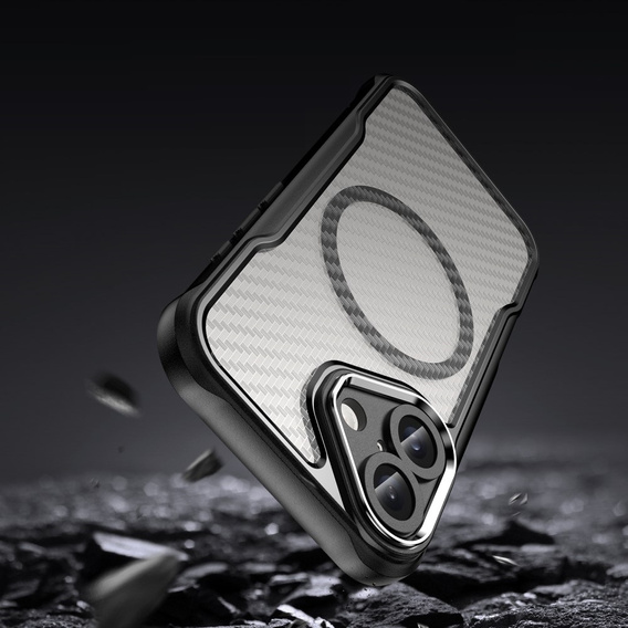 Case for iPhone 16, Fusion Hybrid Carbon, for MagSafe, black