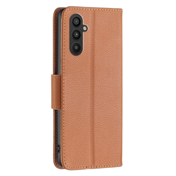 Flip case for Samsung Galaxy A25 5G, Wallet Litchi Leather, brown + 9H glass