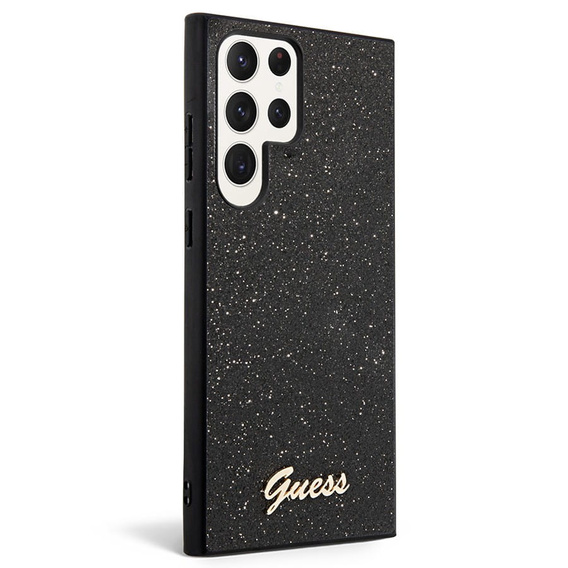 GUESS Case for Galaxy S24 Ultra, Glitter Script Hardcase, black