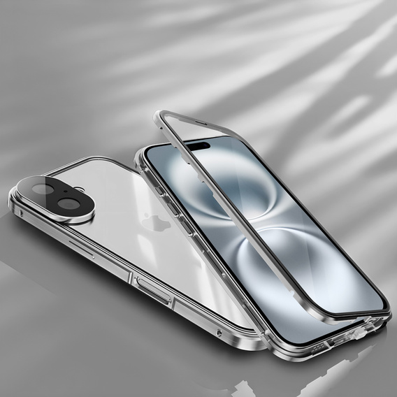 Case for iPhone 16, Magnetic Dual Glass, silver