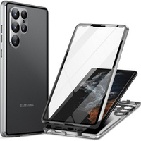 Case for Samsung Galaxy S23 Ultra, Magnetic Dual Glass, silver