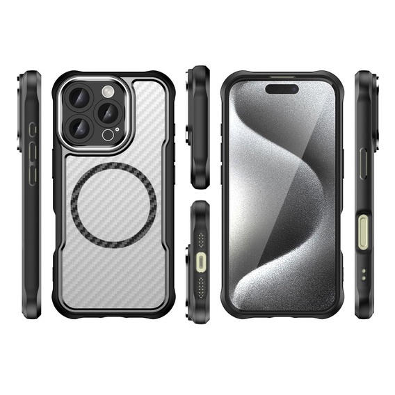 Case for iPhone 16 Pro, Fusion Hybrid Carbon, for MagSafe, black