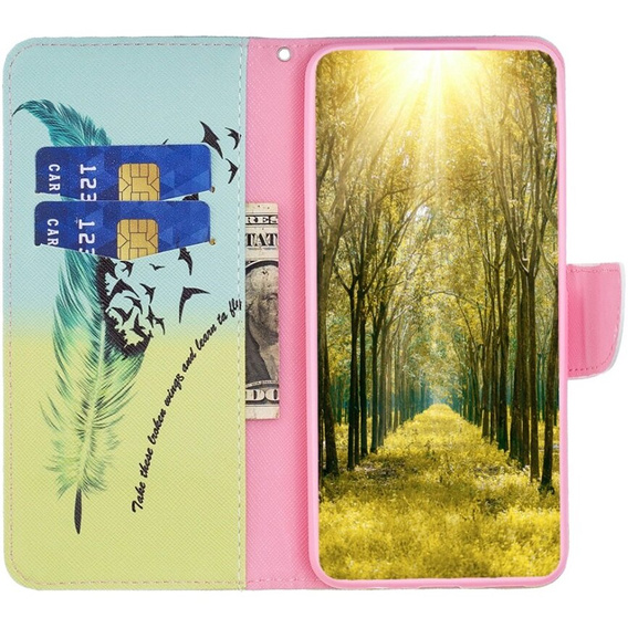 Flip case for Samsung Galaxy A55 5G, Wallet, Feather, blue