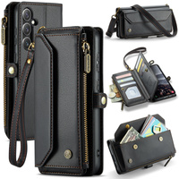 Case CASEME for Samsung Galaxy S25 FE, RFID Leather Wallet, with shoulder strap, black