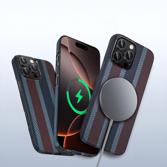 Case for iPhone 16 Pro Max, Aramid Fiber Slim Case, for MagSafe, blue / red