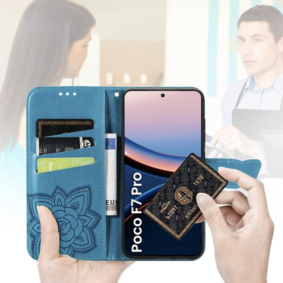 Flip case for Xiaomi Poco F7 Pro, Butterfly, blue