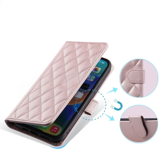 Flip case for Xiaomi Redmi Note 13 Pro 4G / Xiaomi Redmi Note 14S / Xiaomi Poco M6 Pro 4G, Rhombus Crossbody Leather, pink rose gold